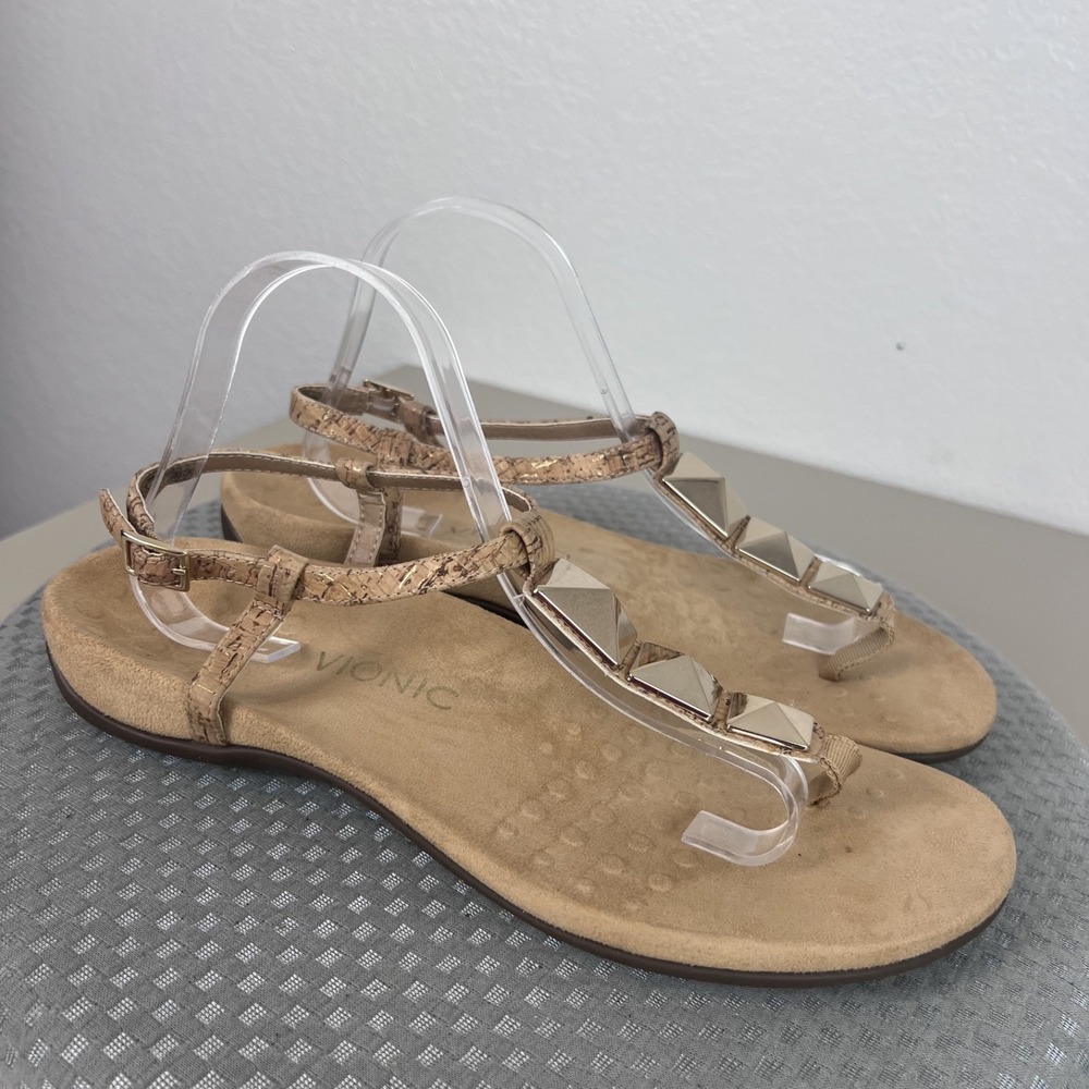 Vionic Nala Thong Sandals Womens 11 Gold Studs Cork Strappy Comfort Shoes Casual